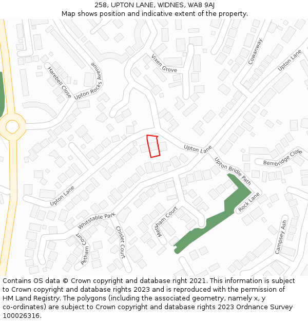 258, UPTON LANE, WIDNES, WA8 9AJ: Location map and indicative extent of plot