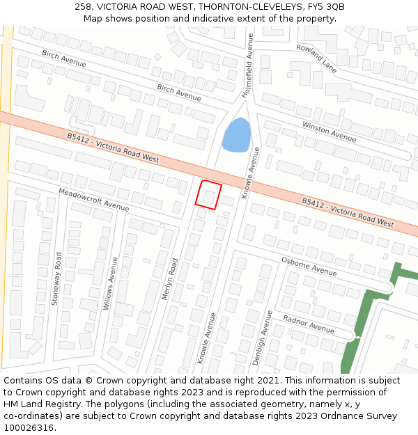 258, VICTORIA ROAD WEST, THORNTON-CLEVELEYS, FY5 3QB: Location map and indicative extent of plot