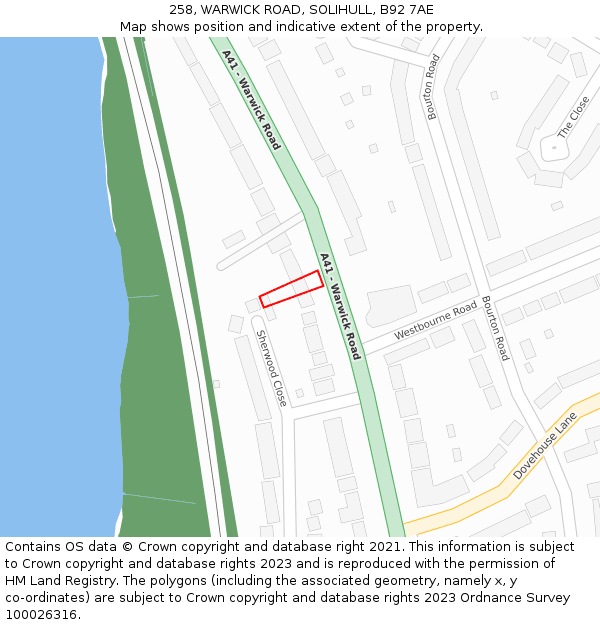 258, WARWICK ROAD, SOLIHULL, B92 7AE: Location map and indicative extent of plot