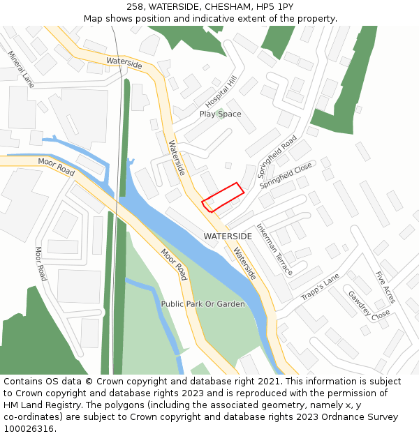 258, WATERSIDE, CHESHAM, HP5 1PY: Location map and indicative extent of plot