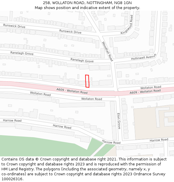 258, WOLLATON ROAD, NOTTINGHAM, NG8 1GN: Location map and indicative extent of plot