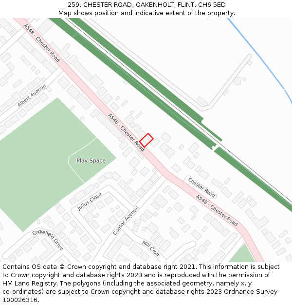 259, CHESTER ROAD, OAKENHOLT, FLINT, CH6 5ED: Location map and indicative extent of plot