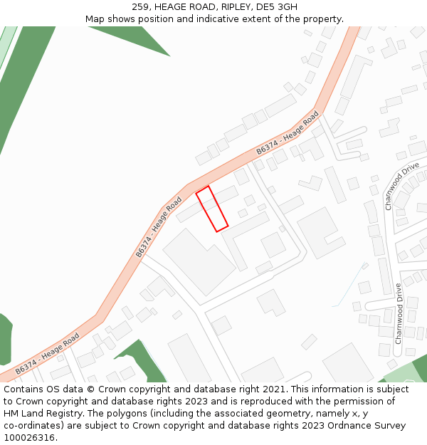 259, HEAGE ROAD, RIPLEY, DE5 3GH: Location map and indicative extent of plot