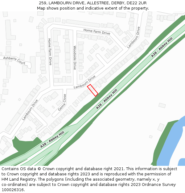 259, LAMBOURN DRIVE, ALLESTREE, DERBY, DE22 2UR: Location map and indicative extent of plot