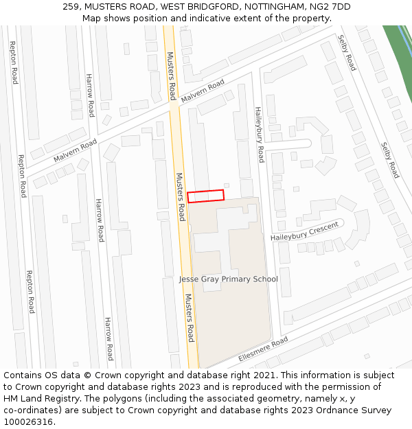 259, MUSTERS ROAD, WEST BRIDGFORD, NOTTINGHAM, NG2 7DD: Location map and indicative extent of plot