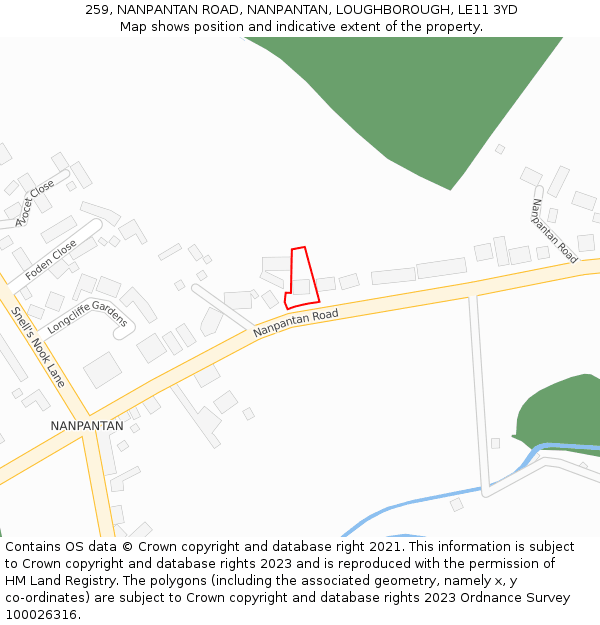 259, NANPANTAN ROAD, NANPANTAN, LOUGHBOROUGH, LE11 3YD: Location map and indicative extent of plot