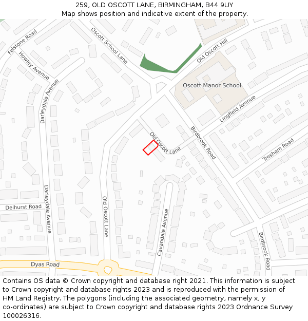 259, OLD OSCOTT LANE, BIRMINGHAM, B44 9UY: Location map and indicative extent of plot