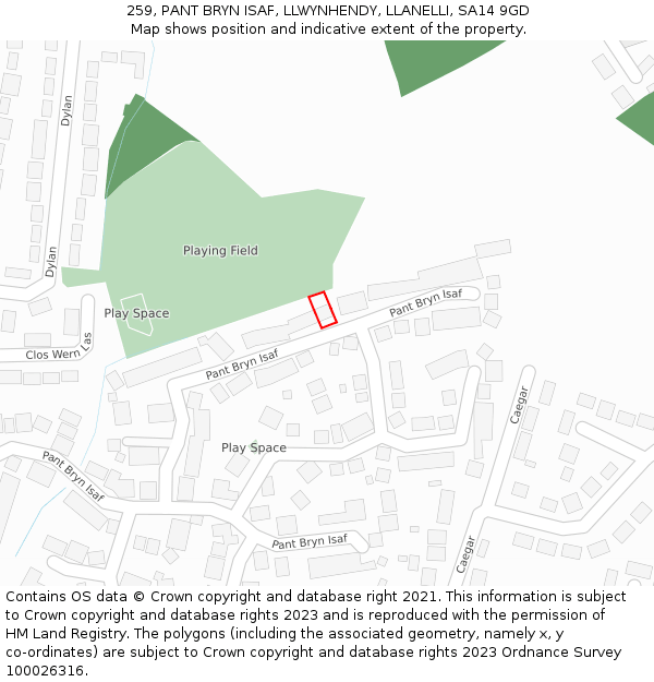 259, PANT BRYN ISAF, LLWYNHENDY, LLANELLI, SA14 9GD: Location map and indicative extent of plot