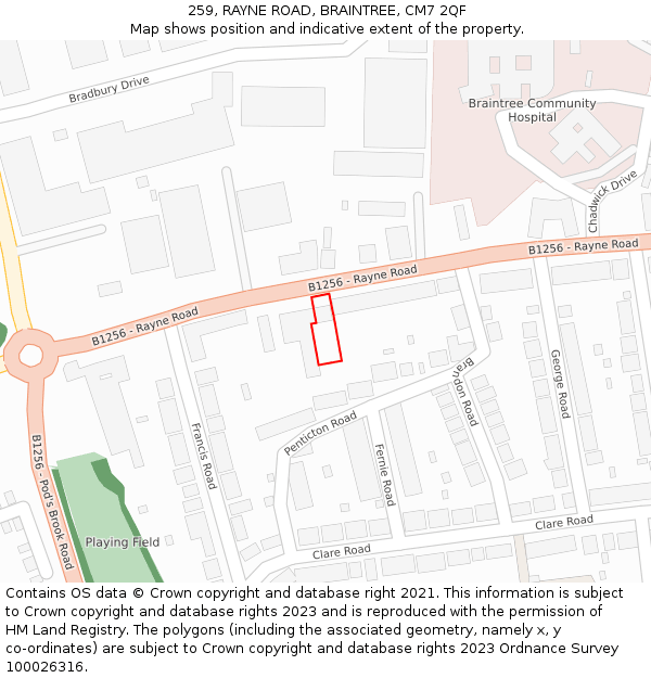 259, RAYNE ROAD, BRAINTREE, CM7 2QF: Location map and indicative extent of plot