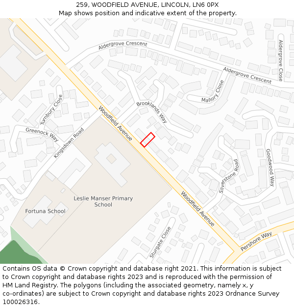 259, WOODFIELD AVENUE, LINCOLN, LN6 0PX: Location map and indicative extent of plot