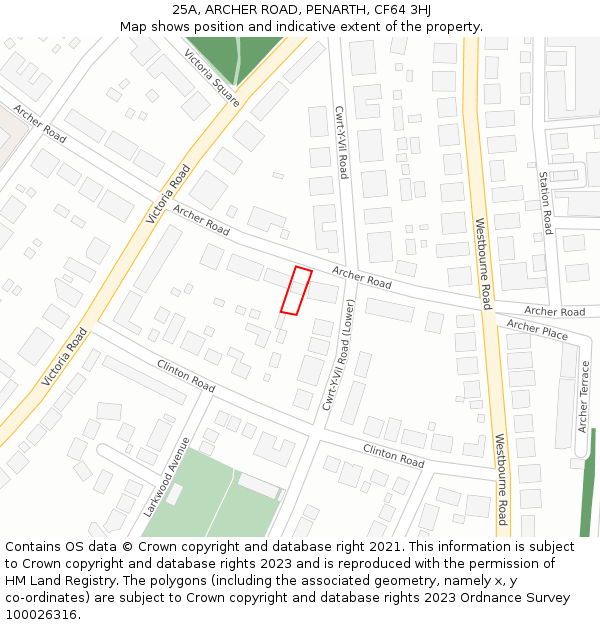 25A, ARCHER ROAD, PENARTH, CF64 3HJ: Location map and indicative extent of plot