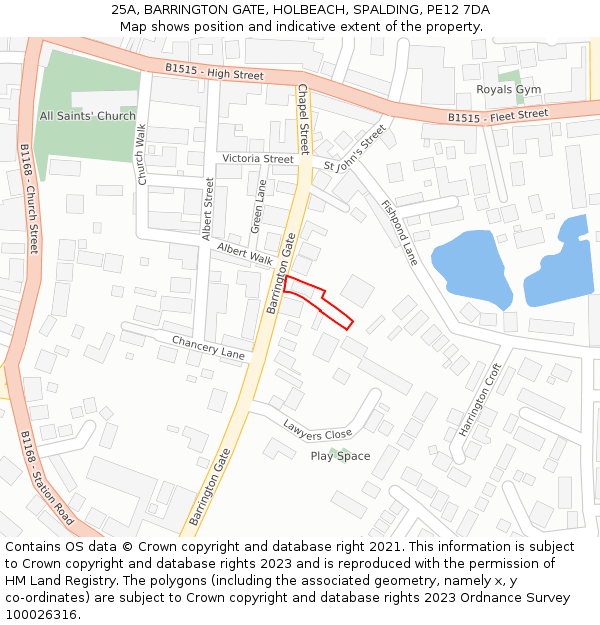 25A, BARRINGTON GATE, HOLBEACH, SPALDING, PE12 7DA: Location map and indicative extent of plot