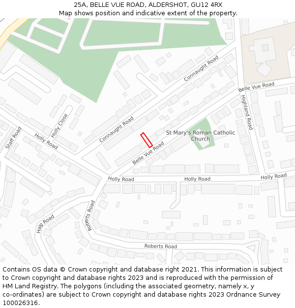 25A, BELLE VUE ROAD, ALDERSHOT, GU12 4RX: Location map and indicative extent of plot