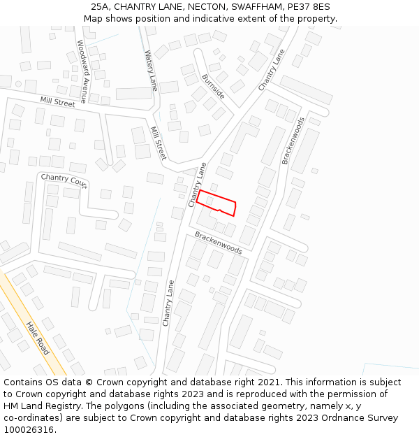 25A, CHANTRY LANE, NECTON, SWAFFHAM, PE37 8ES: Location map and indicative extent of plot