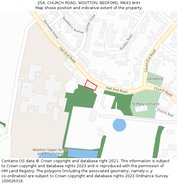 25A, CHURCH ROAD, WOOTTON, BEDFORD, MK43 9HH: Location map and indicative extent of plot