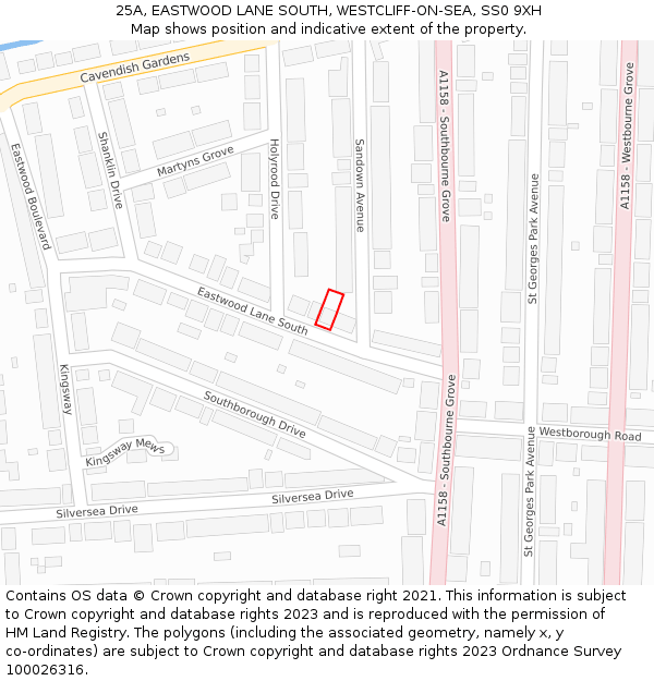 25A, EASTWOOD LANE SOUTH, WESTCLIFF-ON-SEA, SS0 9XH: Location map and indicative extent of plot