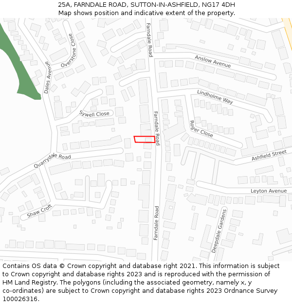 25A, FARNDALE ROAD, SUTTON-IN-ASHFIELD, NG17 4DH: Location map and indicative extent of plot