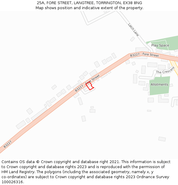 25A, FORE STREET, LANGTREE, TORRINGTON, EX38 8NG: Location map and indicative extent of plot