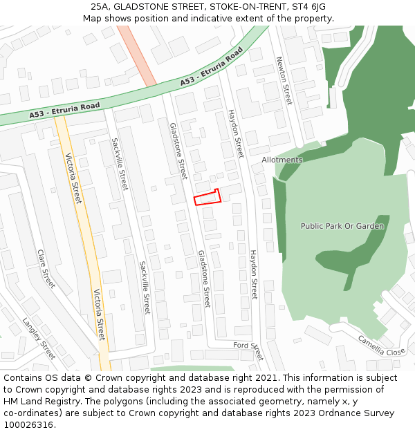 25A, GLADSTONE STREET, STOKE-ON-TRENT, ST4 6JG: Location map and indicative extent of plot