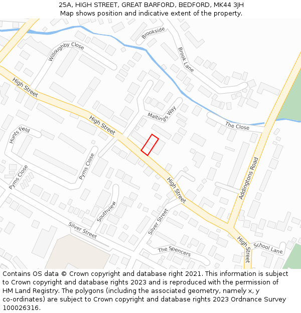 25A, HIGH STREET, GREAT BARFORD, BEDFORD, MK44 3JH: Location map and indicative extent of plot