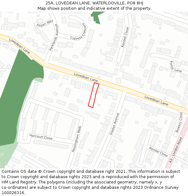 25A, LOVEDEAN LANE, WATERLOOVILLE, PO8 8HJ: Location map and indicative extent of plot