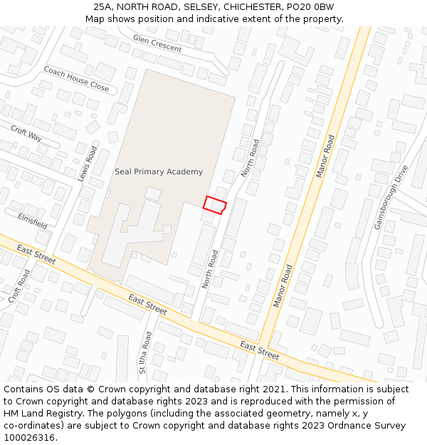 25A, NORTH ROAD, SELSEY, CHICHESTER, PO20 0BW: Location map and indicative extent of plot