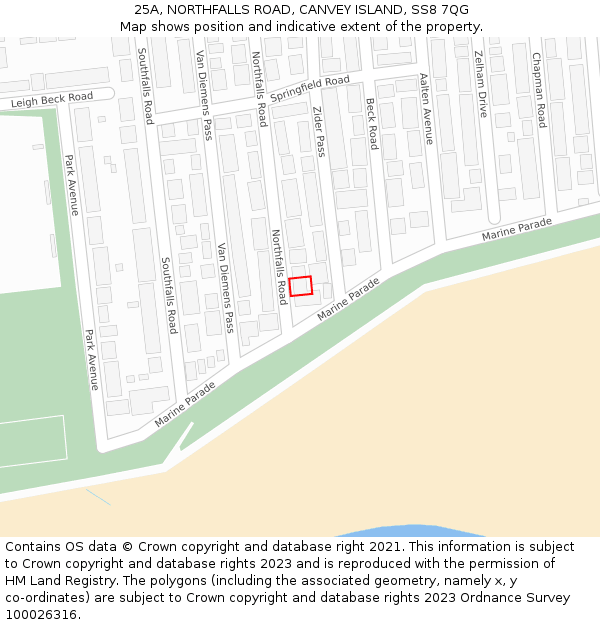 25A, NORTHFALLS ROAD, CANVEY ISLAND, SS8 7QG: Location map and indicative extent of plot