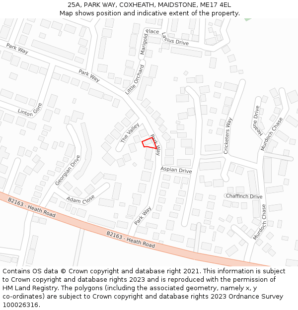 25A, PARK WAY, COXHEATH, MAIDSTONE, ME17 4EL: Location map and indicative extent of plot