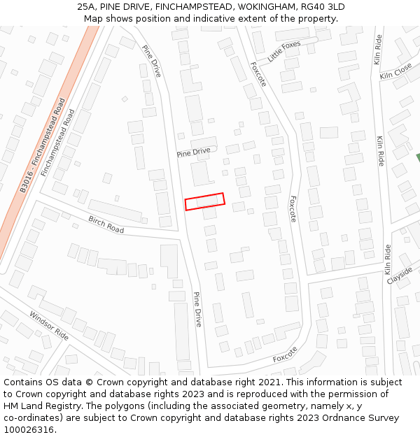 25A, PINE DRIVE, FINCHAMPSTEAD, WOKINGHAM, RG40 3LD: Location map and indicative extent of plot