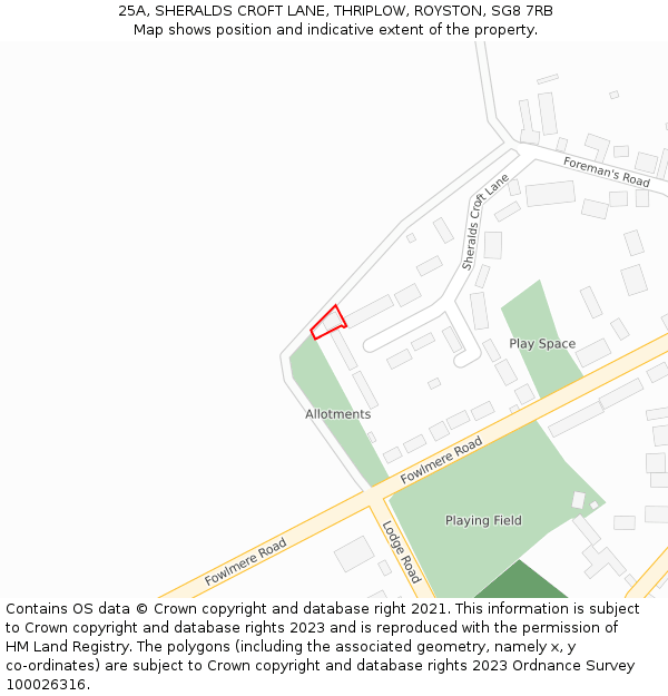 25A, SHERALDS CROFT LANE, THRIPLOW, ROYSTON, SG8 7RB: Location map and indicative extent of plot