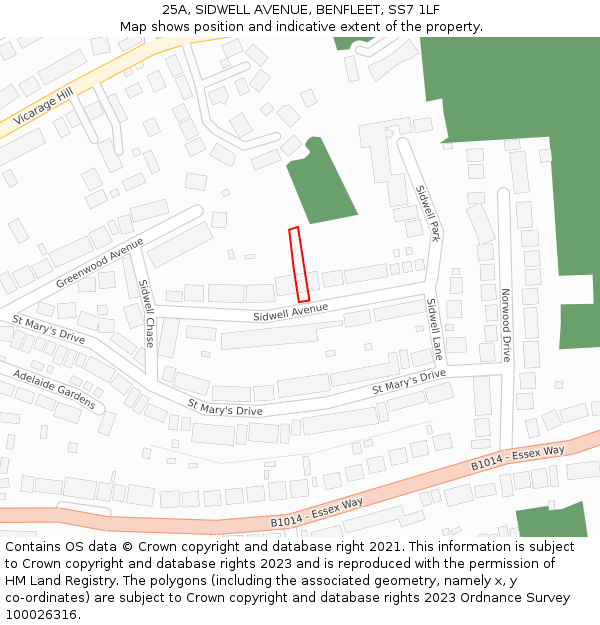 25A, SIDWELL AVENUE, BENFLEET, SS7 1LF: Location map and indicative extent of plot