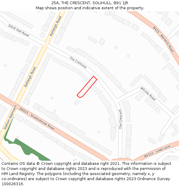 25A, THE CRESCENT, SOLIHULL, B91 1JR: Location map and indicative extent of plot