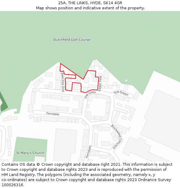 25A, THE LINKS, HYDE, SK14 4GR: Location map and indicative extent of plot