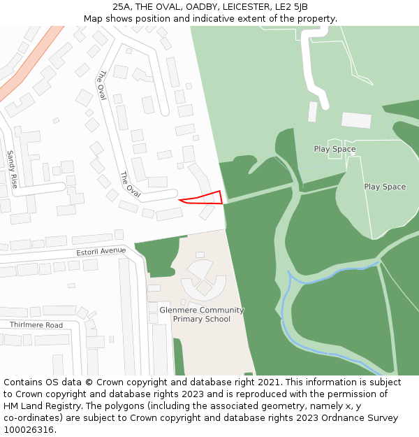 25A, THE OVAL, OADBY, LEICESTER, LE2 5JB: Location map and indicative extent of plot