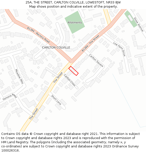 25A, THE STREET, CARLTON COLVILLE, LOWESTOFT, NR33 8JW: Location map and indicative extent of plot