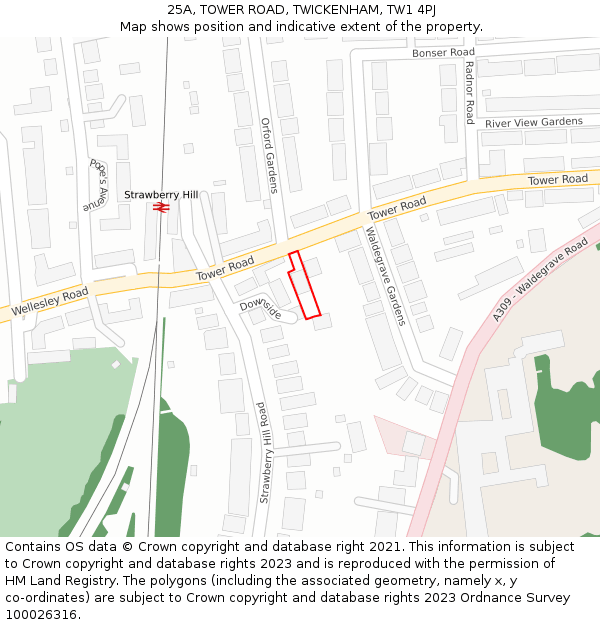 25A, TOWER ROAD, TWICKENHAM, TW1 4PJ: Location map and indicative extent of plot