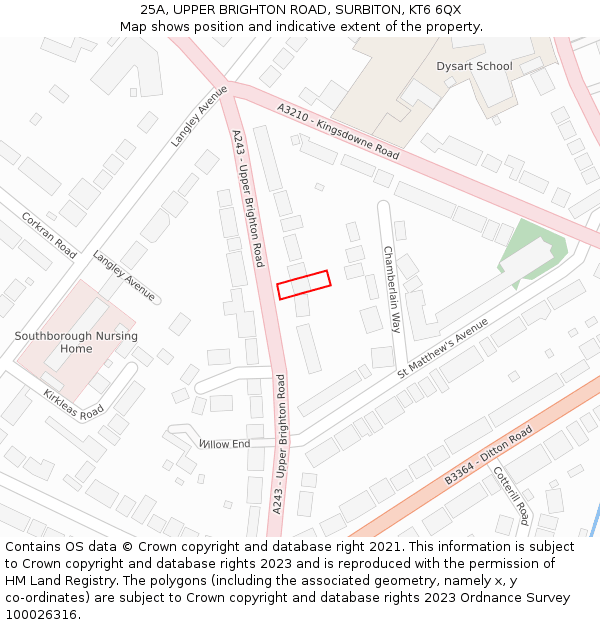 25A, UPPER BRIGHTON ROAD, SURBITON, KT6 6QX: Location map and indicative extent of plot