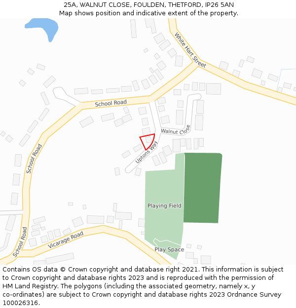 25A, WALNUT CLOSE, FOULDEN, THETFORD, IP26 5AN: Location map and indicative extent of plot