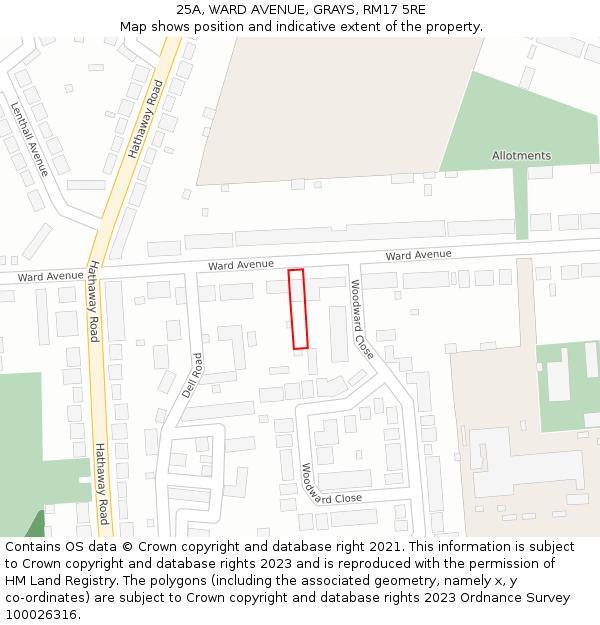 25A, WARD AVENUE, GRAYS, RM17 5RE: Location map and indicative extent of plot