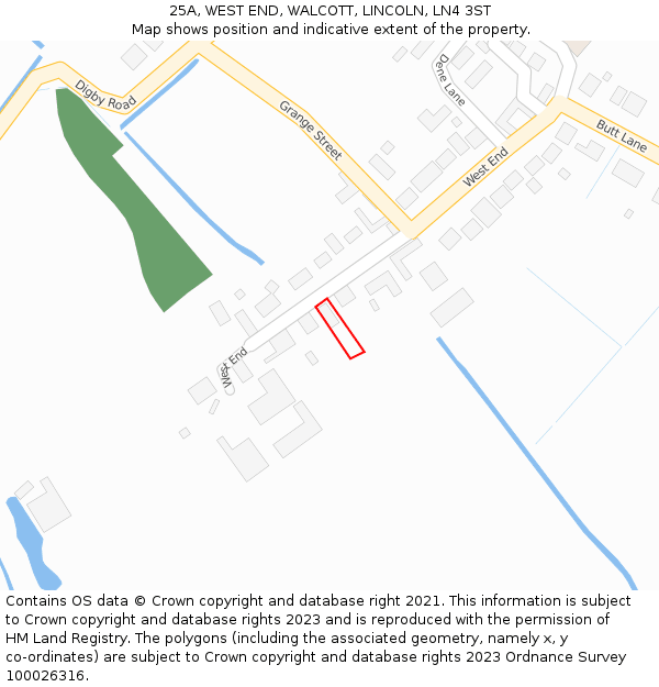 25A, WEST END, WALCOTT, LINCOLN, LN4 3ST: Location map and indicative extent of plot