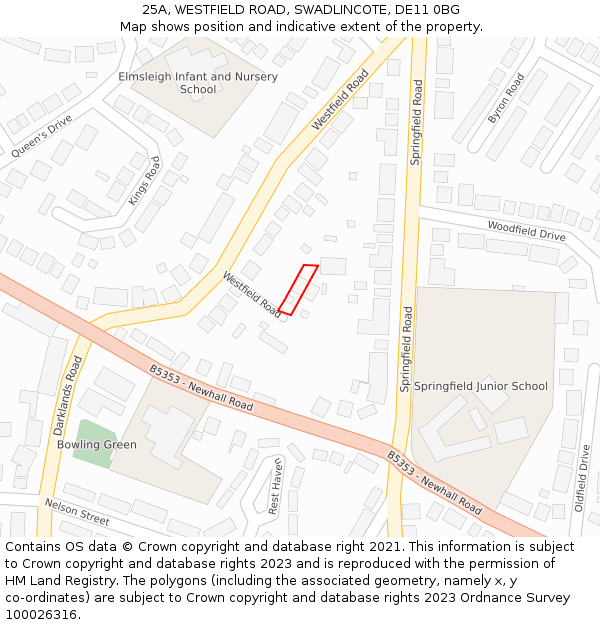 25A, WESTFIELD ROAD, SWADLINCOTE, DE11 0BG: Location map and indicative extent of plot