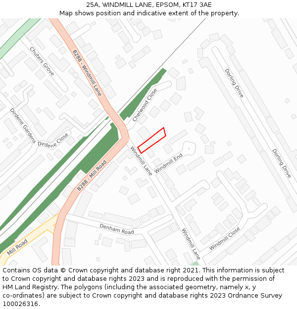 25A, WINDMILL LANE, EPSOM, KT17 3AE: Location map and indicative extent of plot