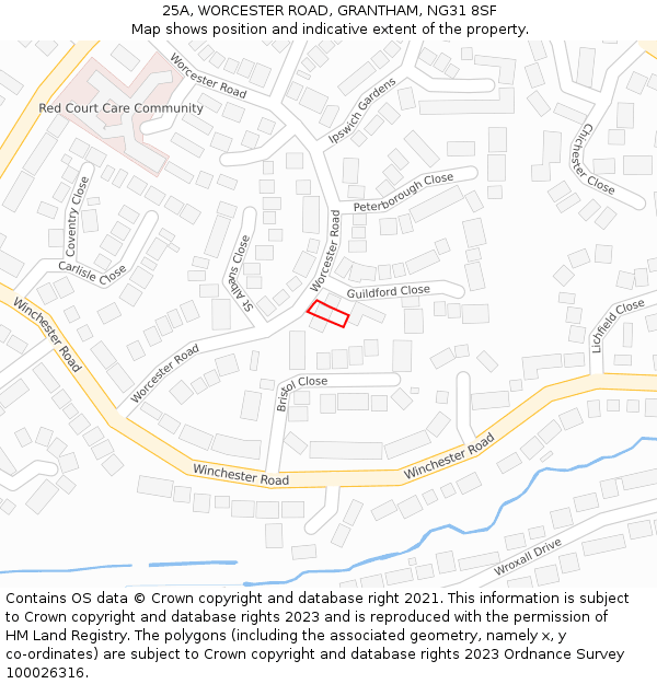 25A, WORCESTER ROAD, GRANTHAM, NG31 8SF: Location map and indicative extent of plot