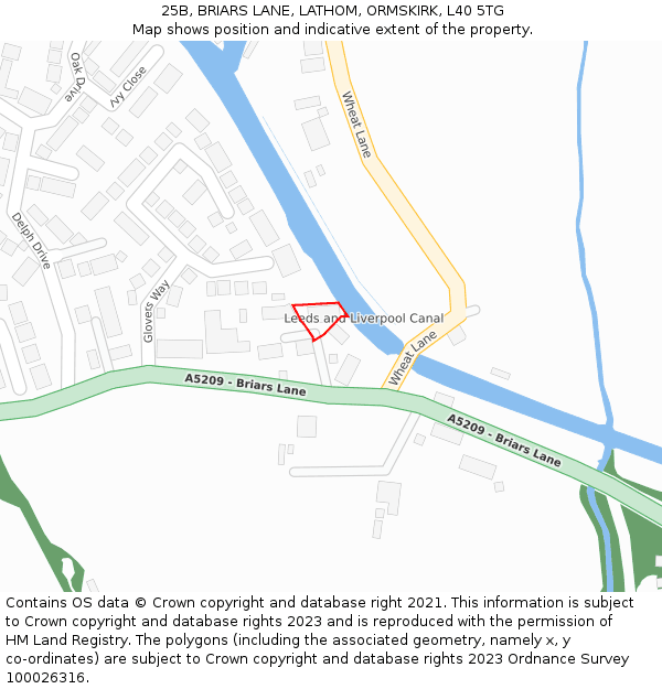 25B, BRIARS LANE, LATHOM, ORMSKIRK, L40 5TG: Location map and indicative extent of plot