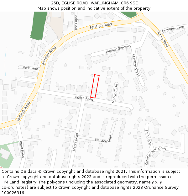 25B, EGLISE ROAD, WARLINGHAM, CR6 9SE: Location map and indicative extent of plot