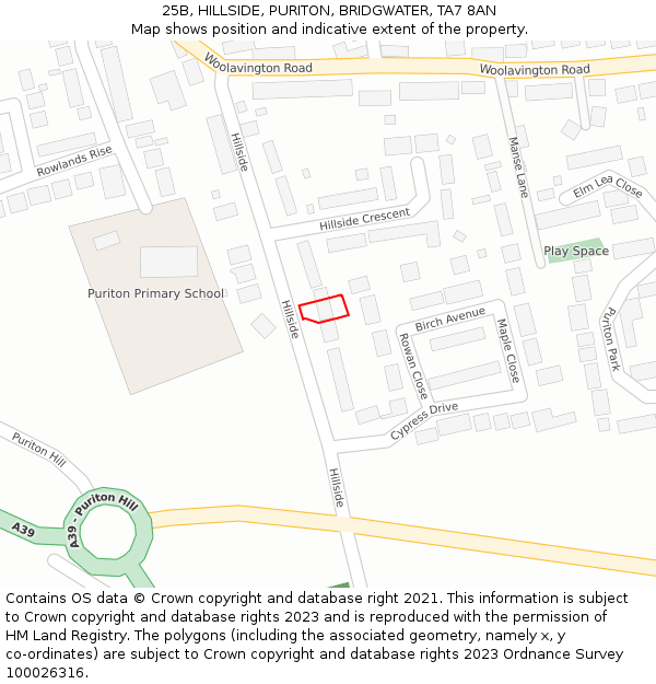 25B, HILLSIDE, PURITON, BRIDGWATER, TA7 8AN: Location map and indicative extent of plot