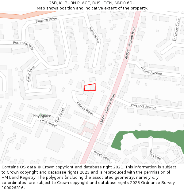 25B, KILBURN PLACE, RUSHDEN, NN10 6DU: Location map and indicative extent of plot