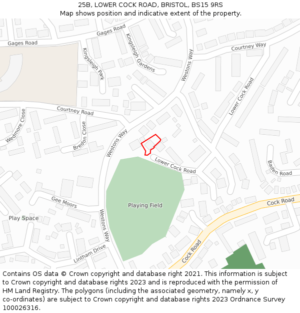 25B, LOWER COCK ROAD, BRISTOL, BS15 9RS: Location map and indicative extent of plot