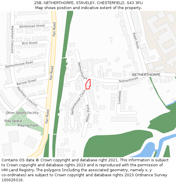 25B, NETHERTHORPE, STAVELEY, CHESTERFIELD, S43 3PU: Location map and indicative extent of plot