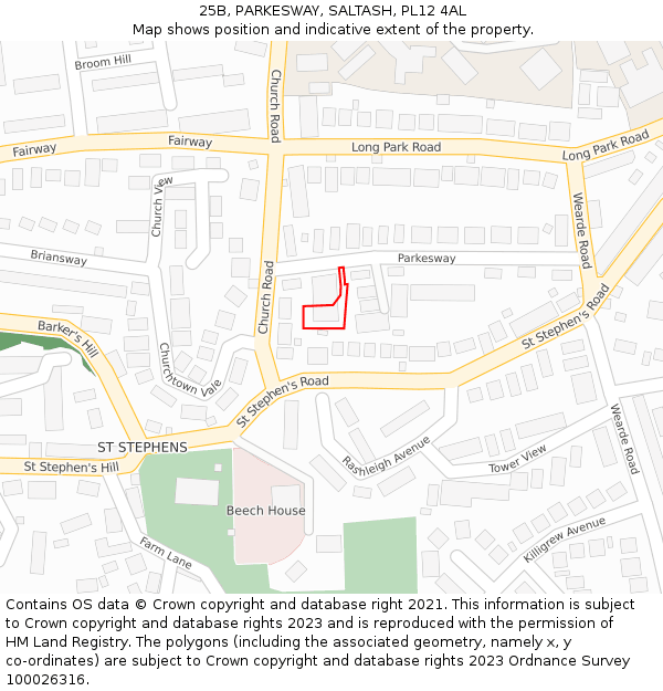 25B, PARKESWAY, SALTASH, PL12 4AL: Location map and indicative extent of plot